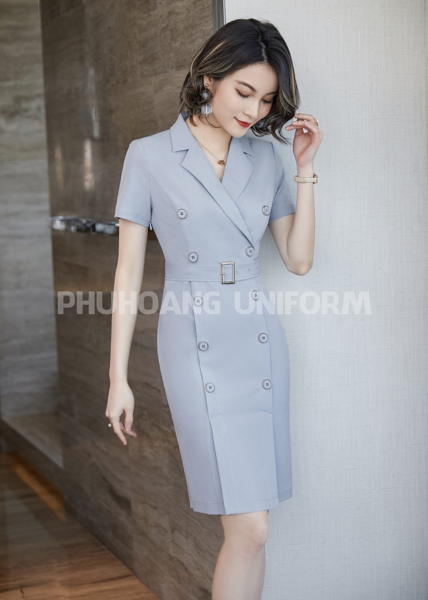 Đồng Phục Đầm Công Sở 004 Mẫu Cực Đẹp | Phú Hoàng Uniform