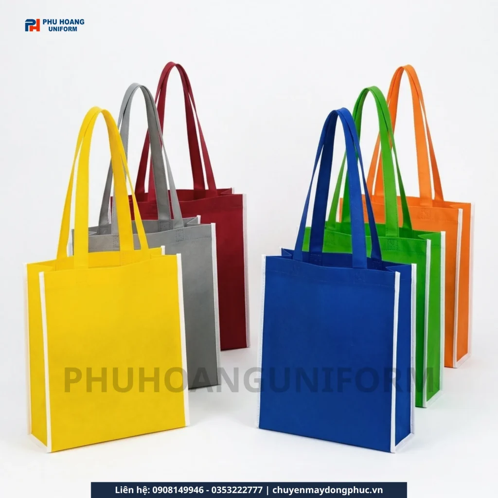 Túi Vải Không Dệt Quai Dài Phối Viền Trắng