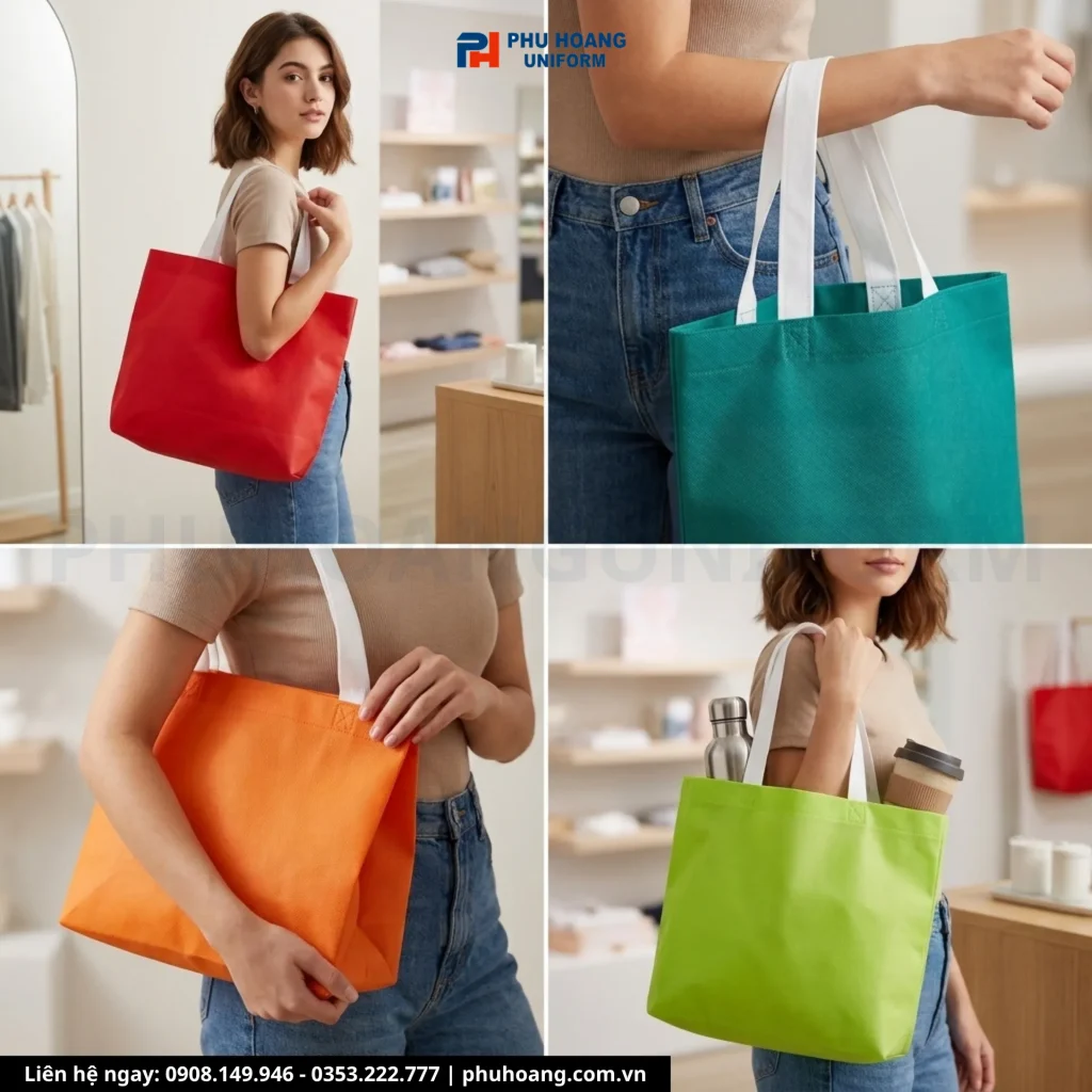 Túi Vải Không Dệt Đáy Hộp Quai Ngắn
