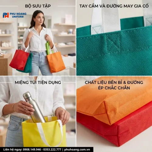 Túi Vải Không Dệt Đáy Hộp Quai Ngắn