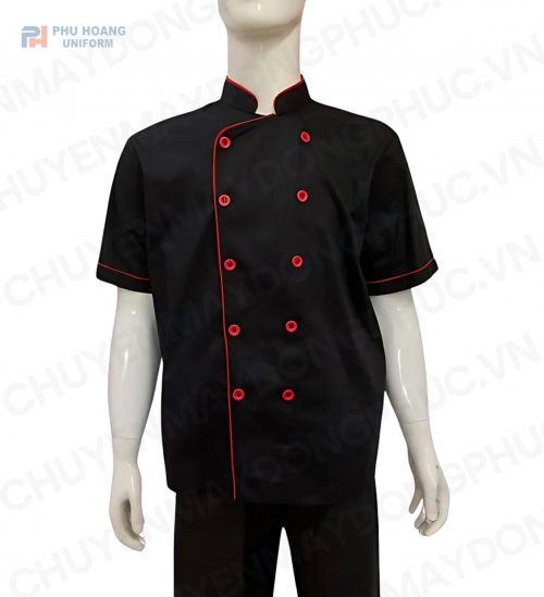 Phú Hoàng áo bếp đen viền đỏ may sẵn