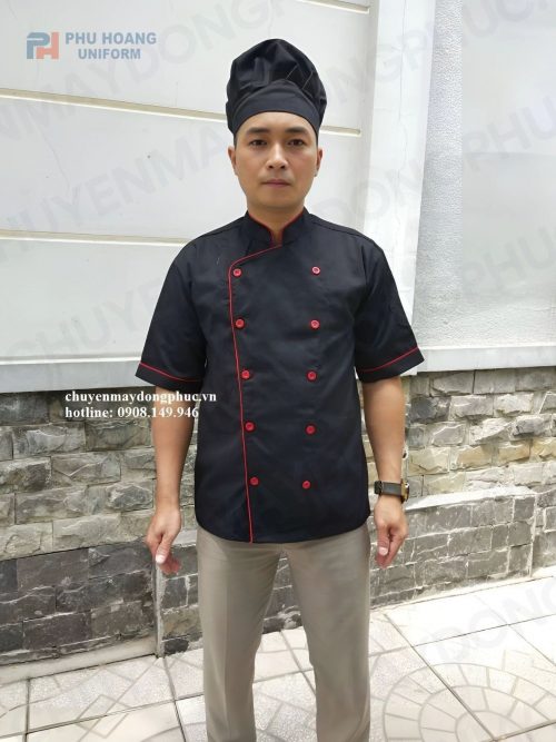Phú Hoàng áo bếp đen viền đỏ may sẵn