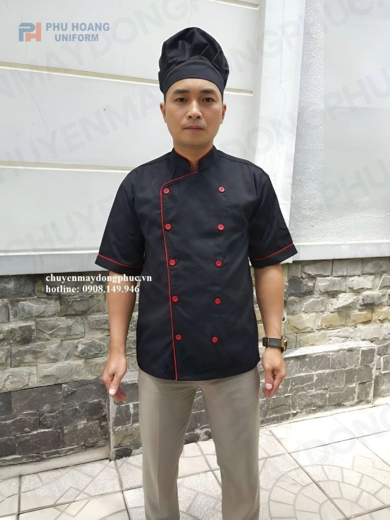 Phú Hoàng áo bếp đen viền đỏ may sẵn