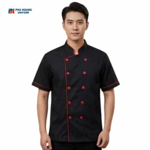 ÁO BẾP ĐEN VIỀN ĐỎ