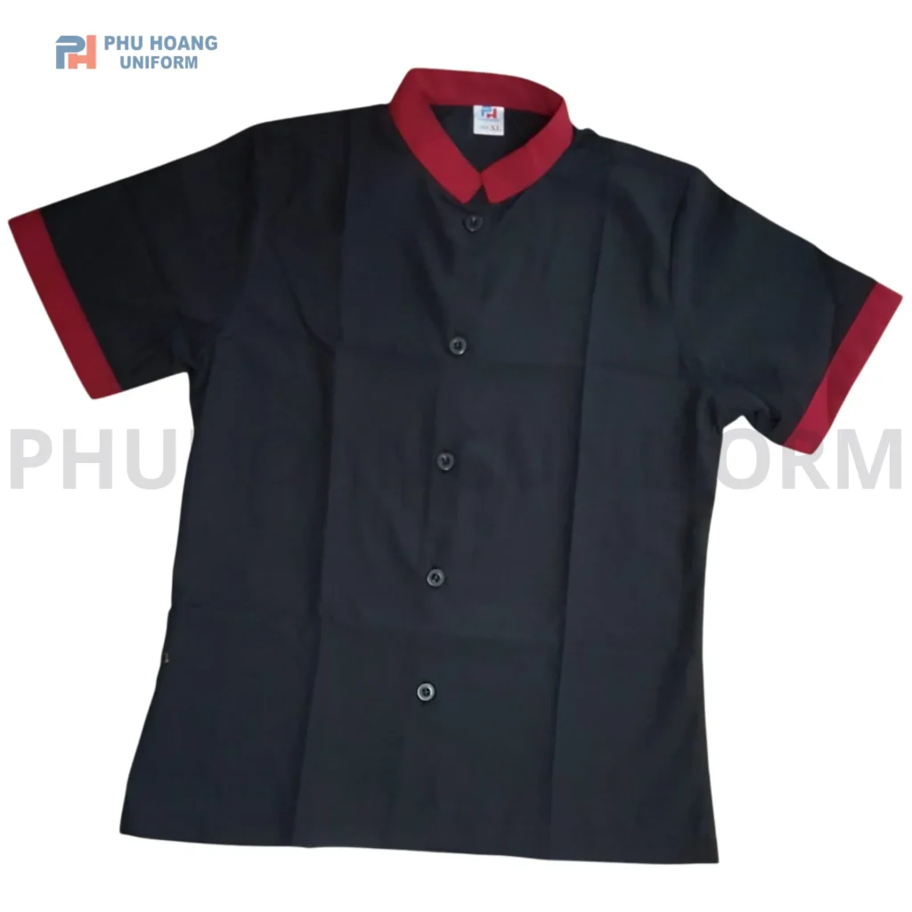Áo Tạp Vụ Đen Phối Viền Đỏ Áo Tạp Vụ Đen Phối Viền Đỏ