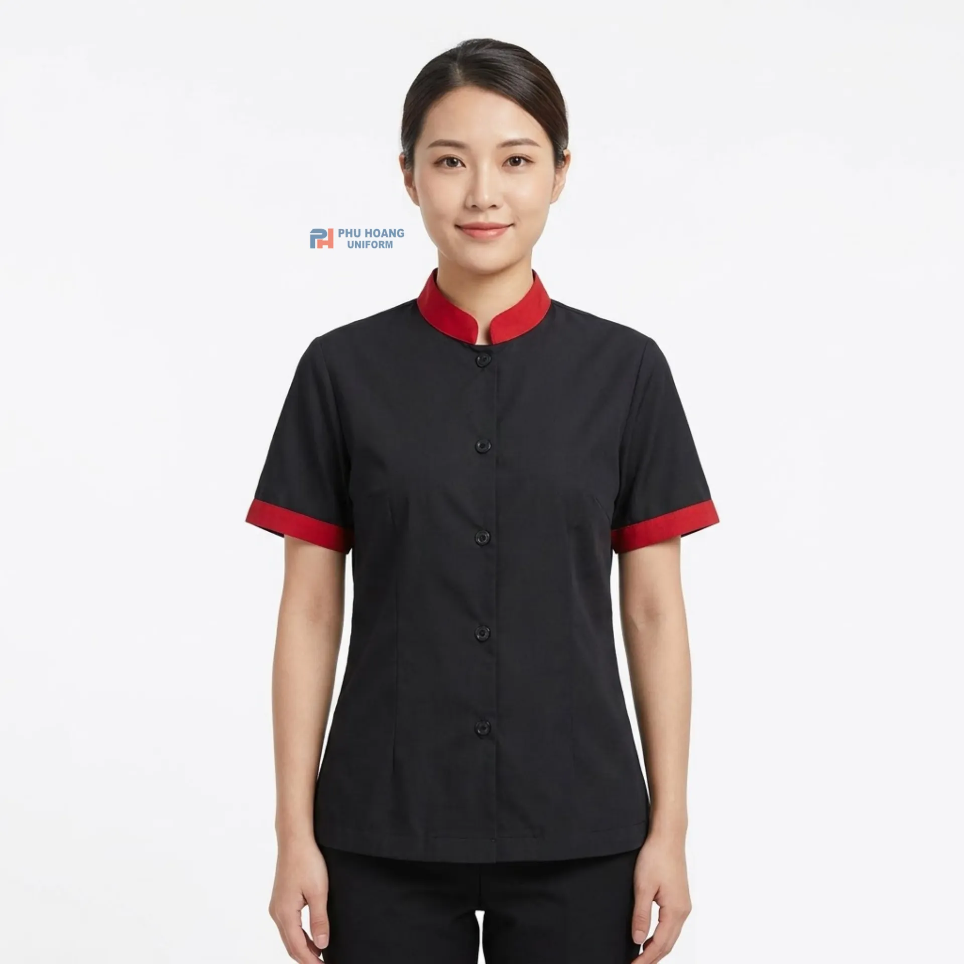 ao-tap-vu-may-san-04-2 Áo Tạp Vụ Đen Phối Viền Đỏ