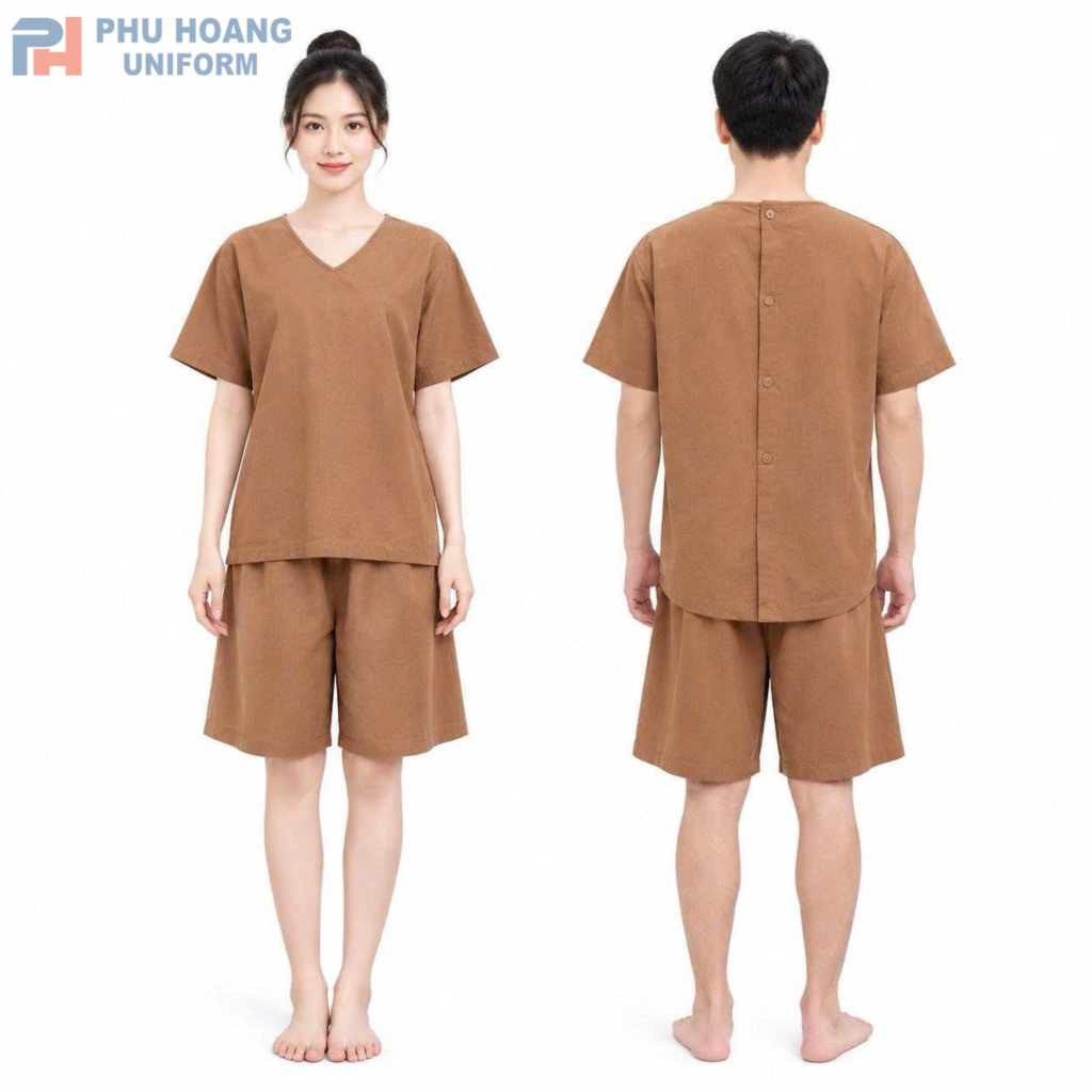 Bộ Spa Nút Lưng Cổ Tim Màu Be 004-155