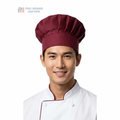 Nón Bếp Đỏ Đô May Sẵn 025