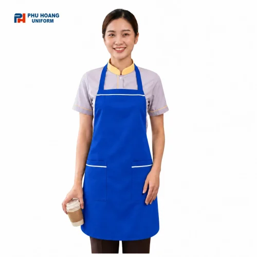 Tạp dề yếm kaki xanh bích phối viền trắng