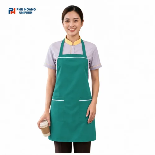 Tạp dề yếm kaki xanh lá phối viền trắng