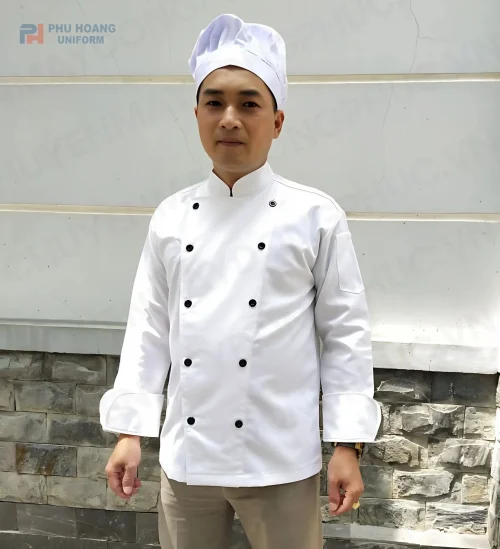 Phú Hoàng Áo Bếp Trắng Tay Dài Nút Trắng