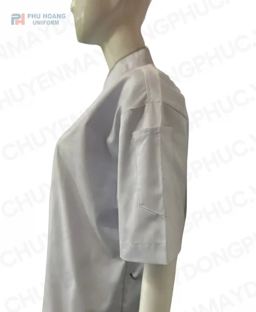 Phú Hoàng áo bếp trắng viền đen nút đen