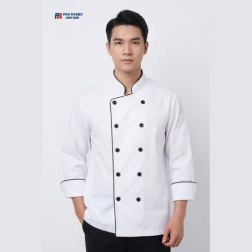ÁO BẾP TRẮNG VIỀN ĐEN TAY DÀI
