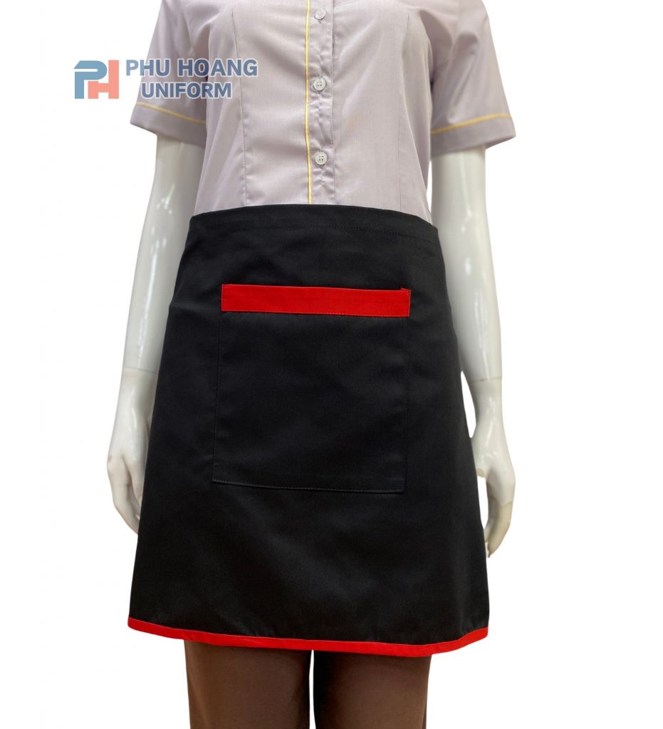 Tạp dề cột ngang đen phối viền đỏ Tạp dề cột ngang đen phối viền đỏ