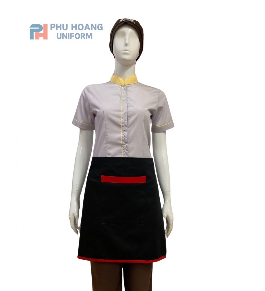 Tạp dề cột ngang đen phối viền đỏ Tạp dề cột ngang đen phối viền đỏ