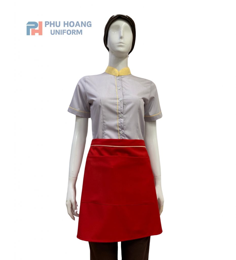 Tạp dề cột ngang 40cm đỏ tươi phối viền kem Tạp dề cột ngang 40cm đỏ tươi phối viền kem