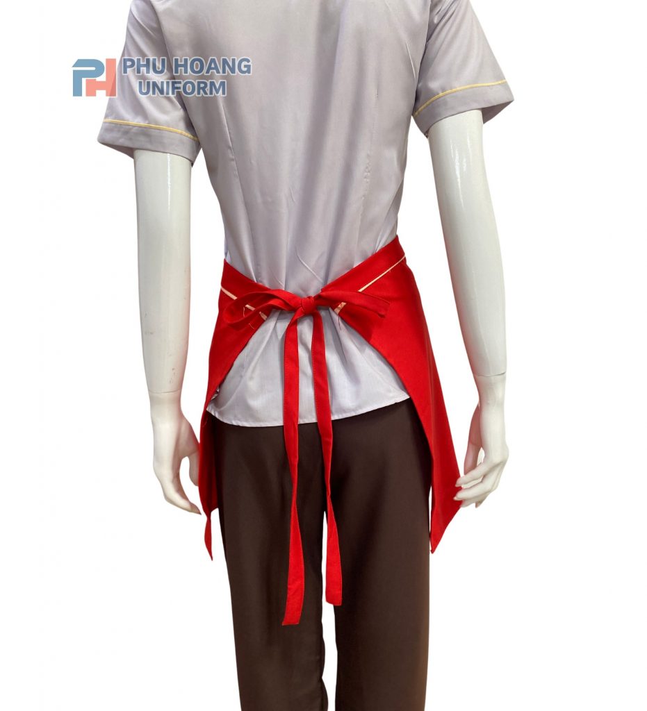 Tạp dề cột ngang 40cm đỏ tươi phối viền kem