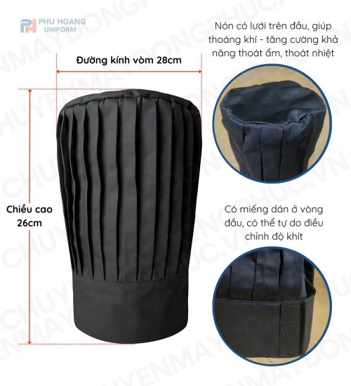 Phú Hoàng nón bếp màu đen may sẵn