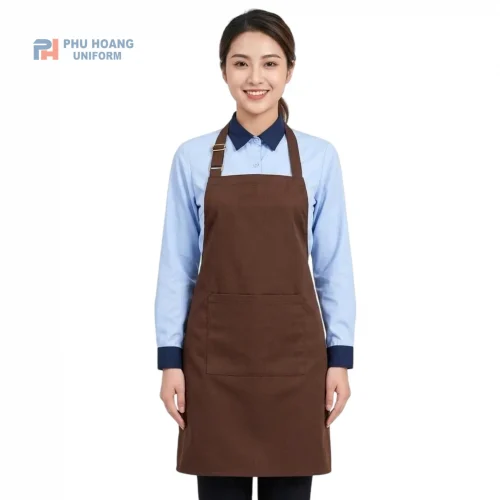 Tạp Dề Yếm Nâu Tăng Đưa với thiết kế 1 túi tiện lợi phù hợp cho nhà hàng, quá cà phê