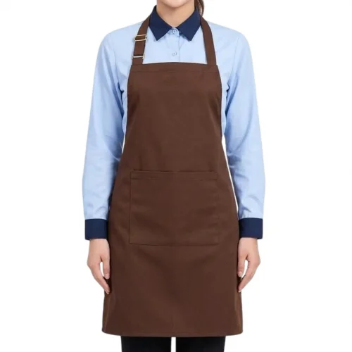 Tạp Dề Yếm Nâu Tăng Đưa với thiết kế 1 túi tiện lợi phù hợp cho nhà hàng, quá cà phê