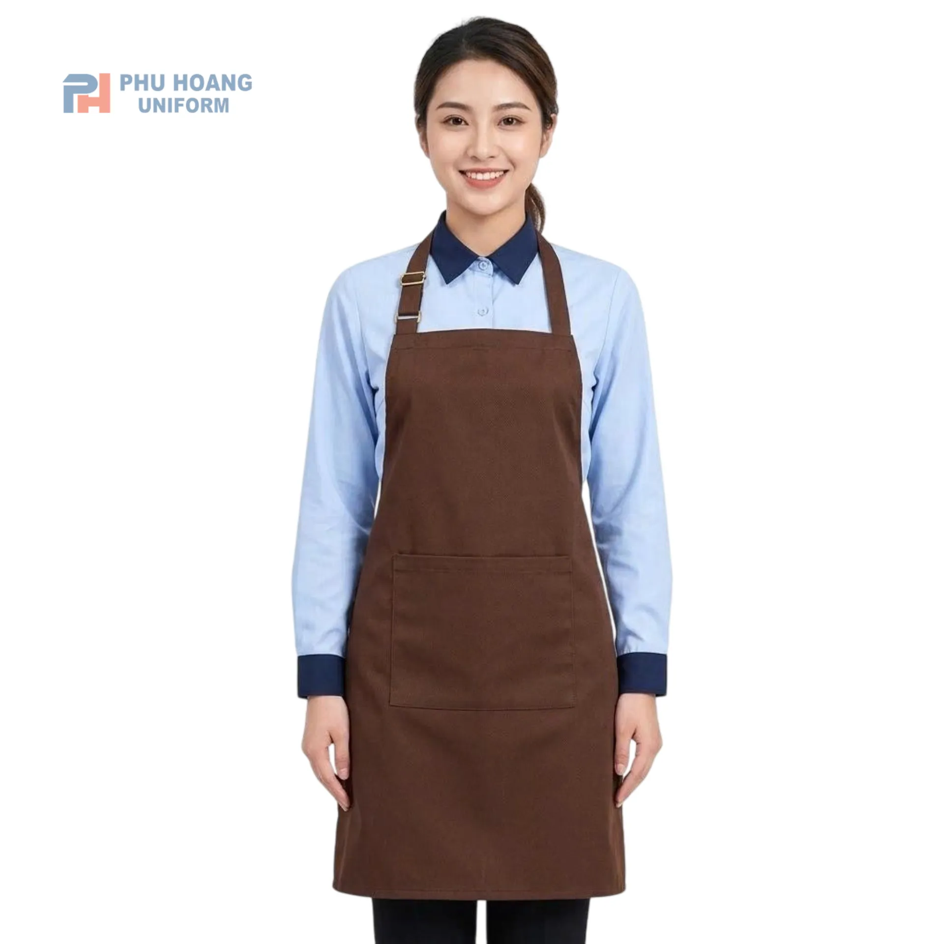 tap-de-yem-mau-nau-co-tang-dua Tạp Dề Yếm Nâu Tăng Đưa với thiết kế 1 túi tiện lợi phù hợp cho nhà hàng, quá cà phê