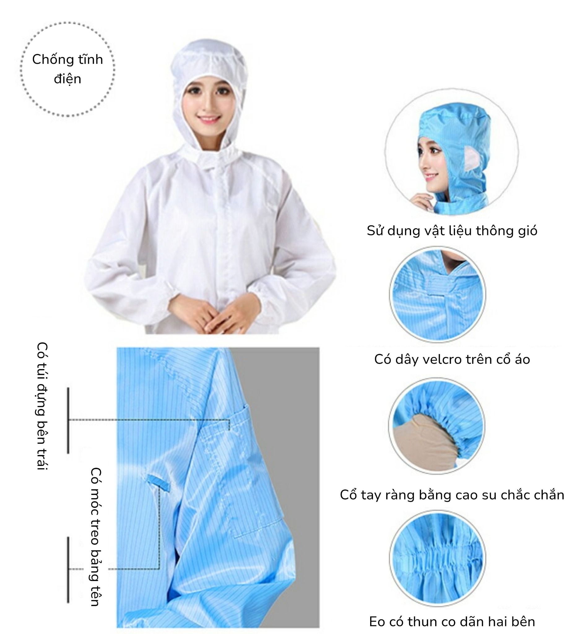 bộ áo liền quần chống tĩnh điện kèm nón bộ áo liền quần chống tĩnh điện kèm nón
