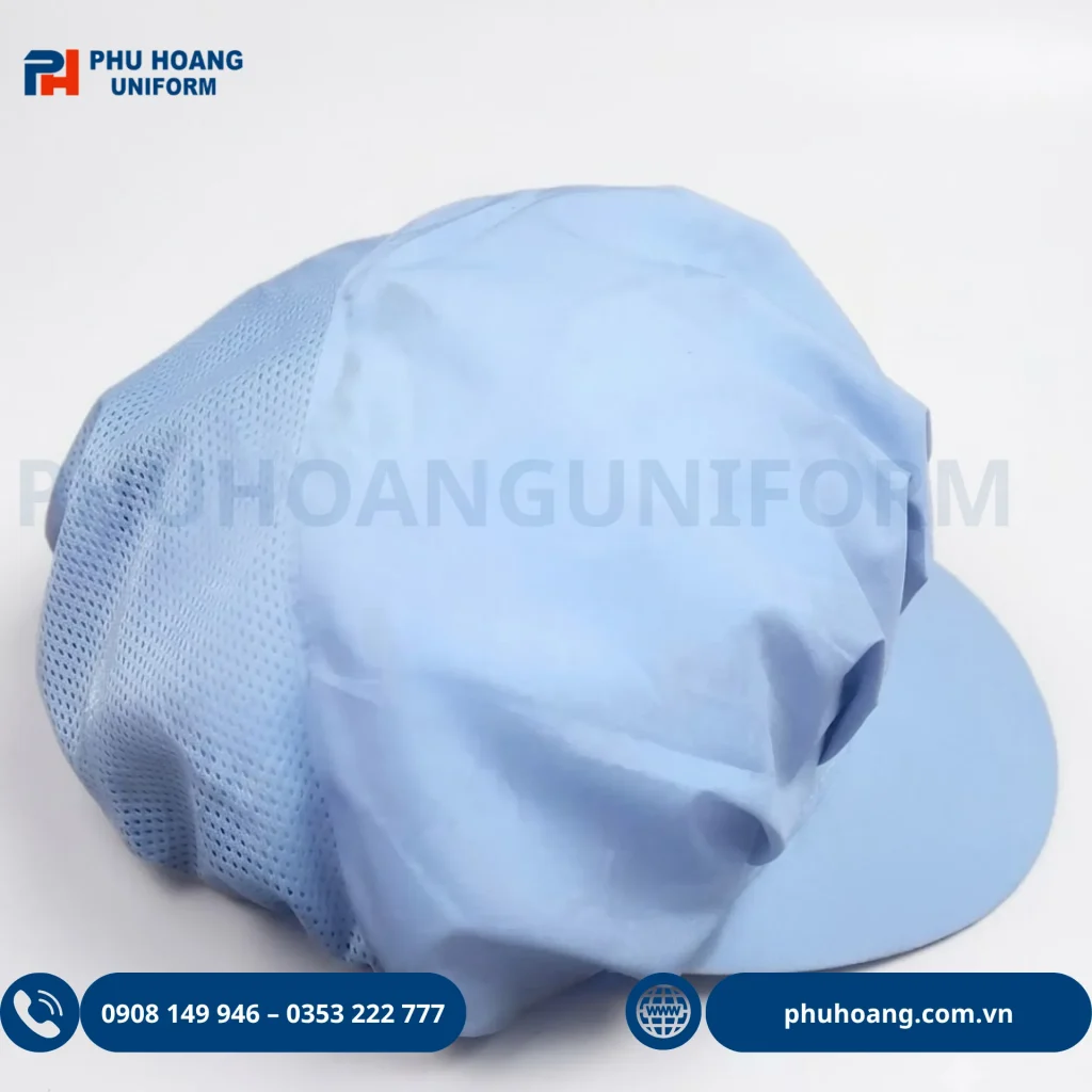 Nón vải thủy sản trùm đầu màu xanh thiết kế phối lưới thoáng khí giúp chống rụng tóc 100%