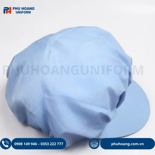 Nón vải thủy sản trùm đầu màu xanh thiết kế phối lưới thoáng khí giúp chống rụng tóc 100%