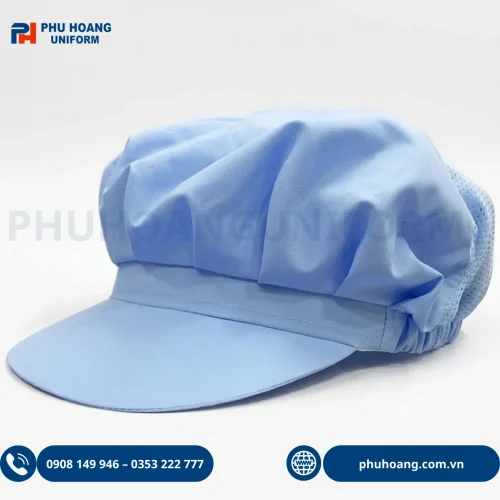 Nón vải thủy sản trùm đầu màu xanh thiết kế phối lưới thoáng khí giúp chống rụng tóc 100%