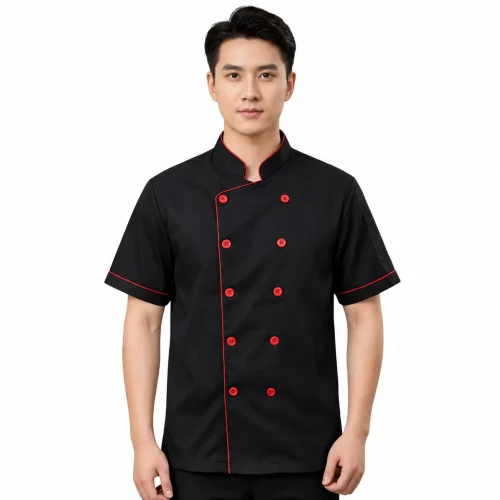 ÁO BẾP ĐEN VIỀN ĐỎ
