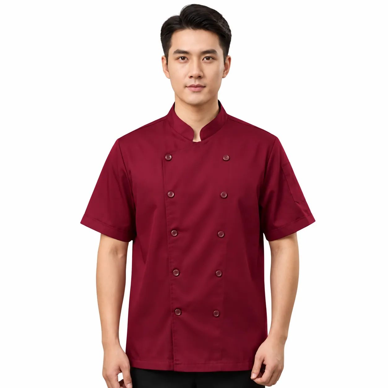 ao-bep-tay-ngan-mau-do-nut-do-180-009 áo đầu bếp đỏ