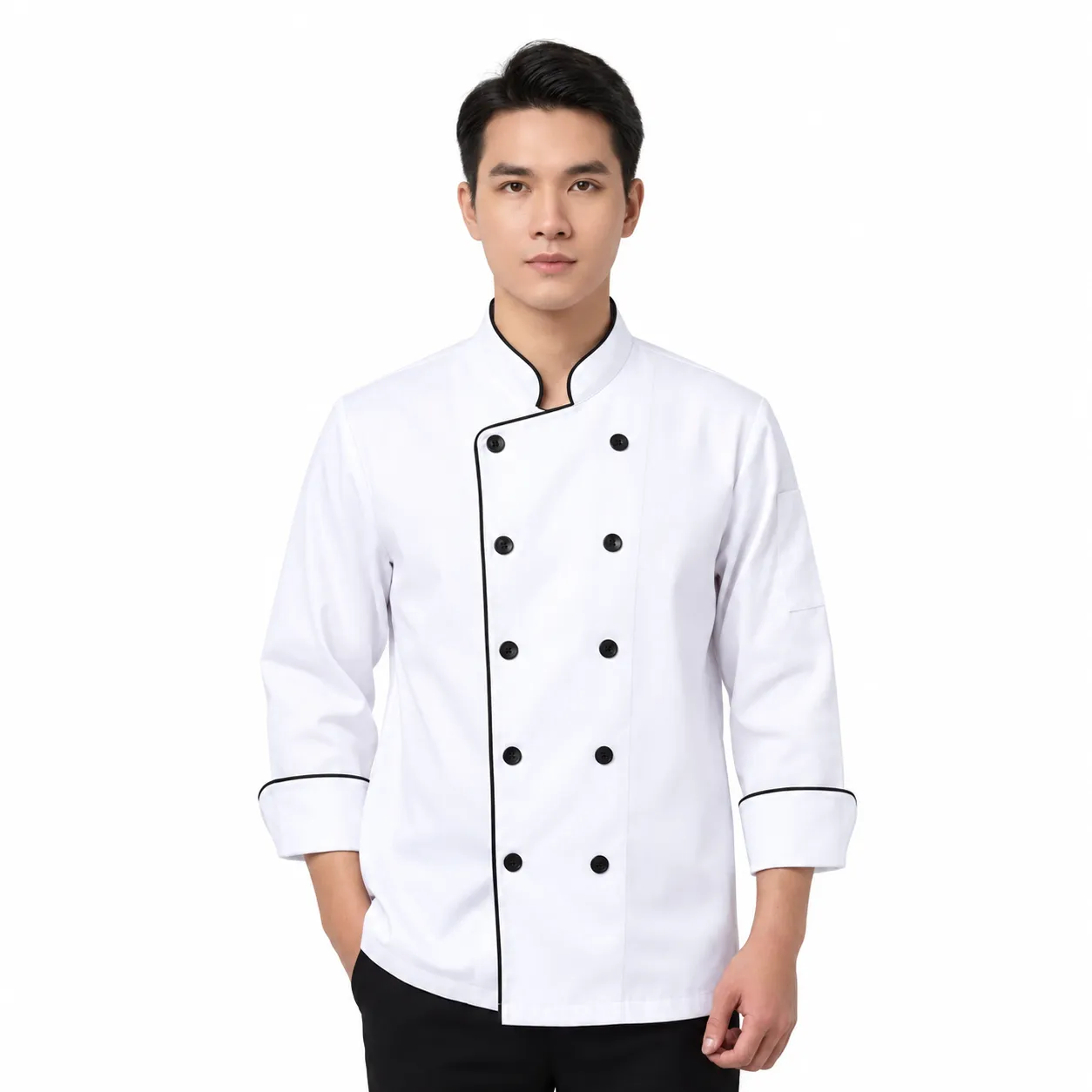 ao-bep-trang-tay-dai-vien-den-250-008 ÁO BẾP TRẮNG VIỀN ĐEN TAY DÀI