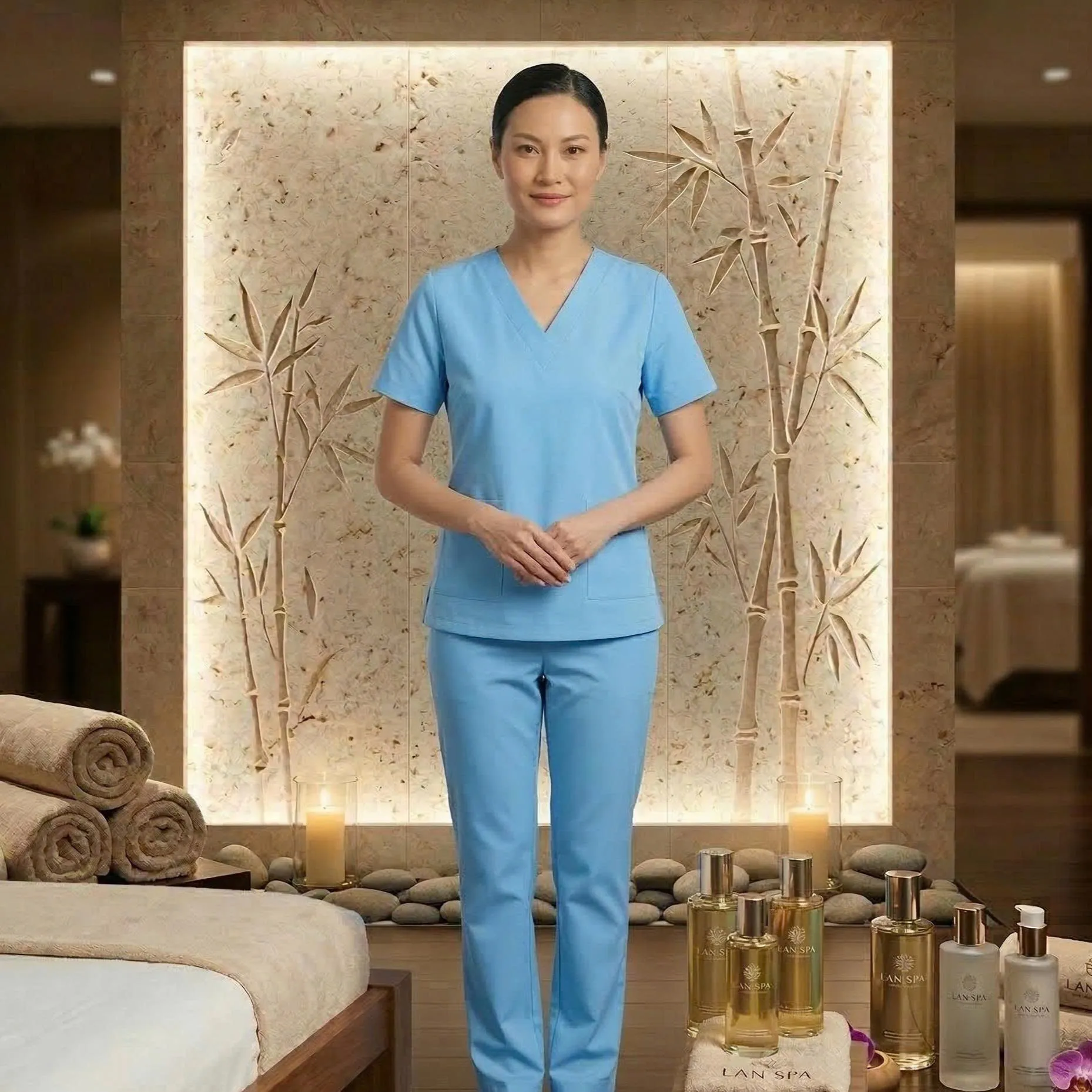 BỘ SPA CỔ TIM MÀU XANH NHẠT Bộ spa cổ tim