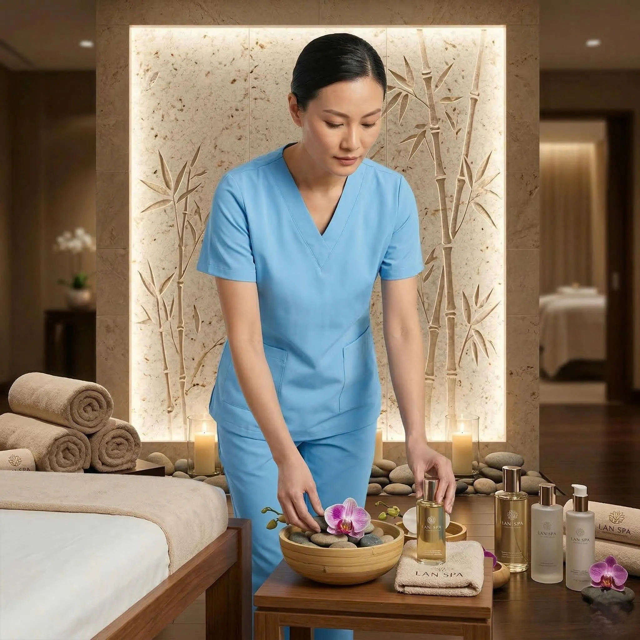 BỘ SPA CỔ TIM MÀU XANH NHẠT Bộ spa cổ tim