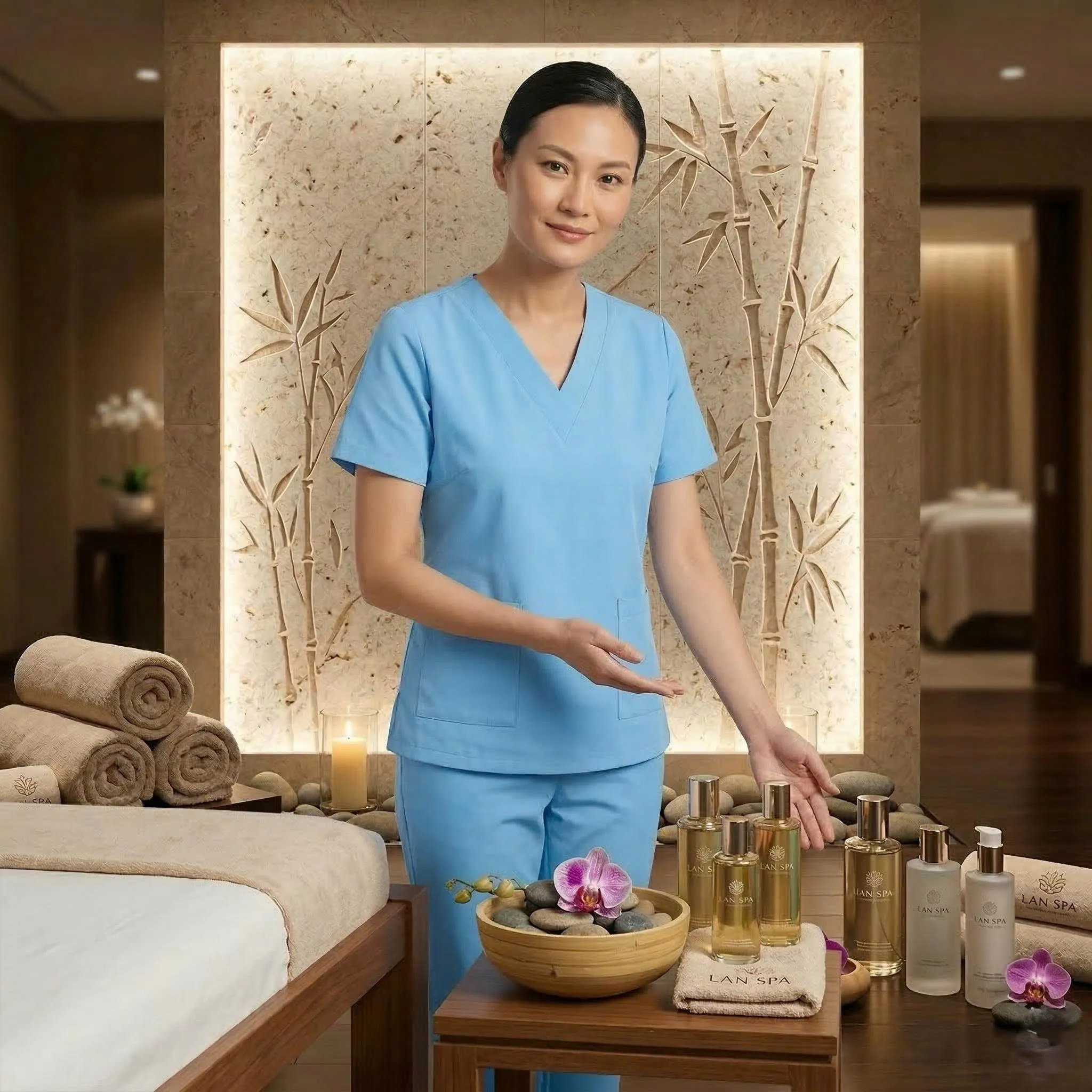 BỘ SPA CỔ TIM MÀU XANH NHẠT Bộ spa cổ tim