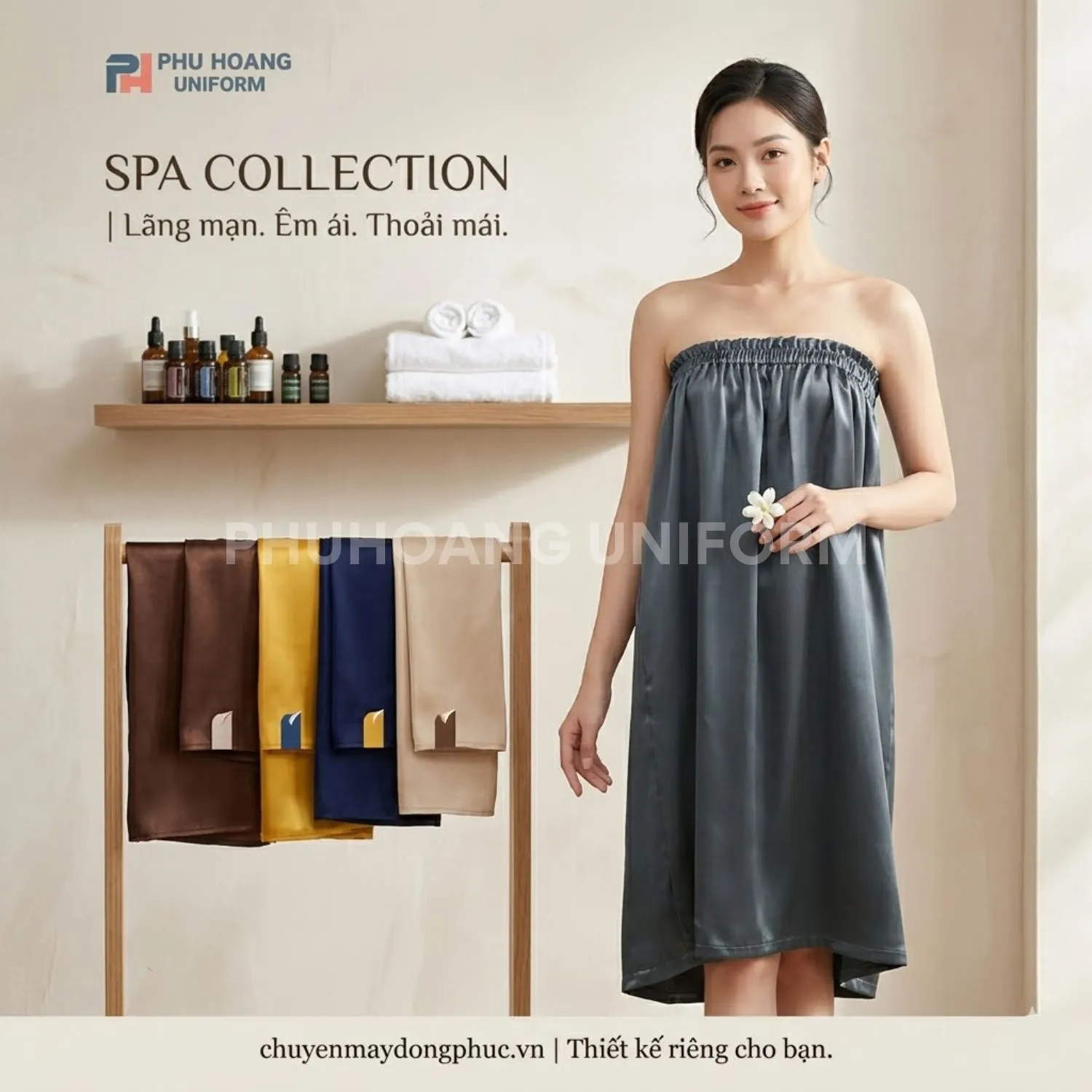 VÁY QUÂY SPA MÀU XÁM ĐẬM Váy quây spa