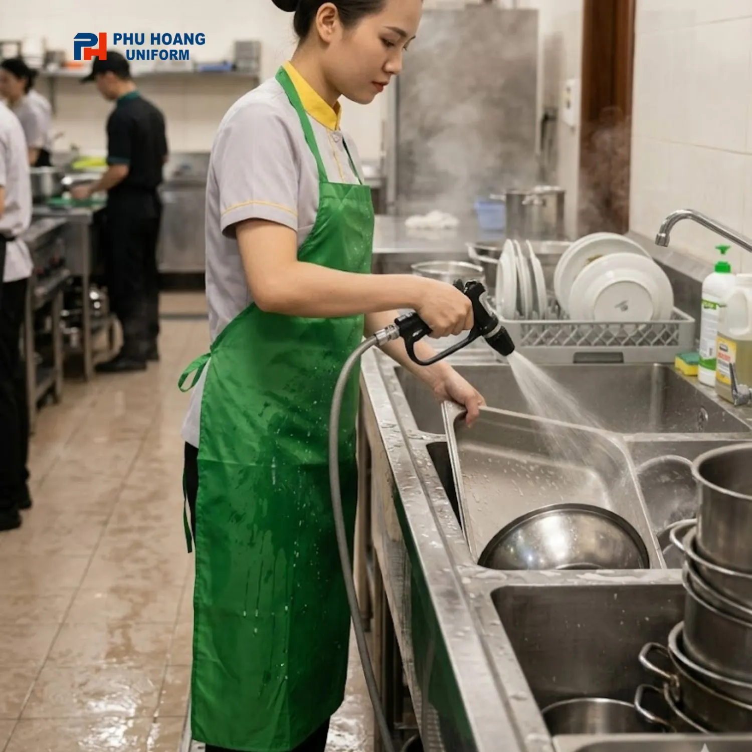 TẠP DỀ NILON CHỐNG THẤM NƯỚC MÀU XANH LÁ Tạp dề chống thấm nước