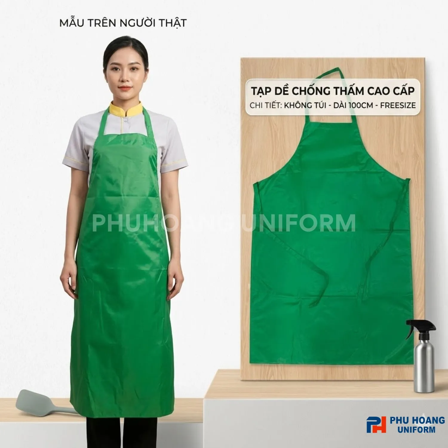 TẠP DỀ NILON CHỐNG THẤM NƯỚC MÀU XANH LÁ Tạp dề chống thấm nước