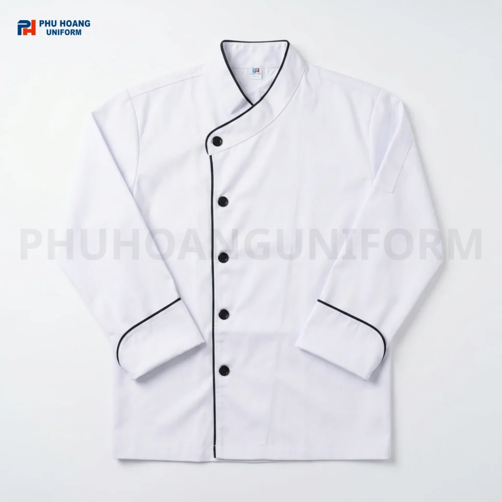 Áo Bếp 1 Hàng Nút Cổ Chéo Tay Dài