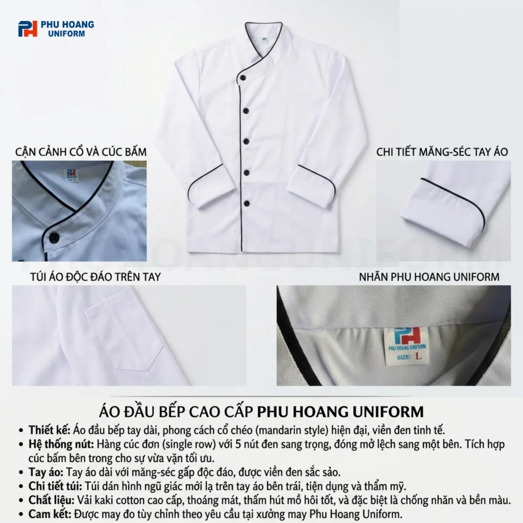 Giới Thiệu Áo Bếp 1 Hàng Nút Cổ Chéo Tay Dài Cao Cấp