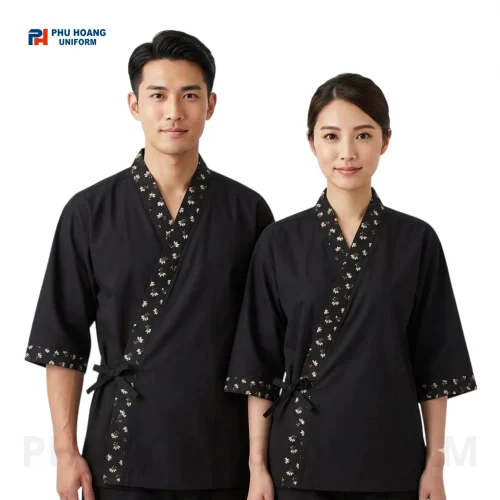 Áo Bếp Nhật Đen Phối Hoa