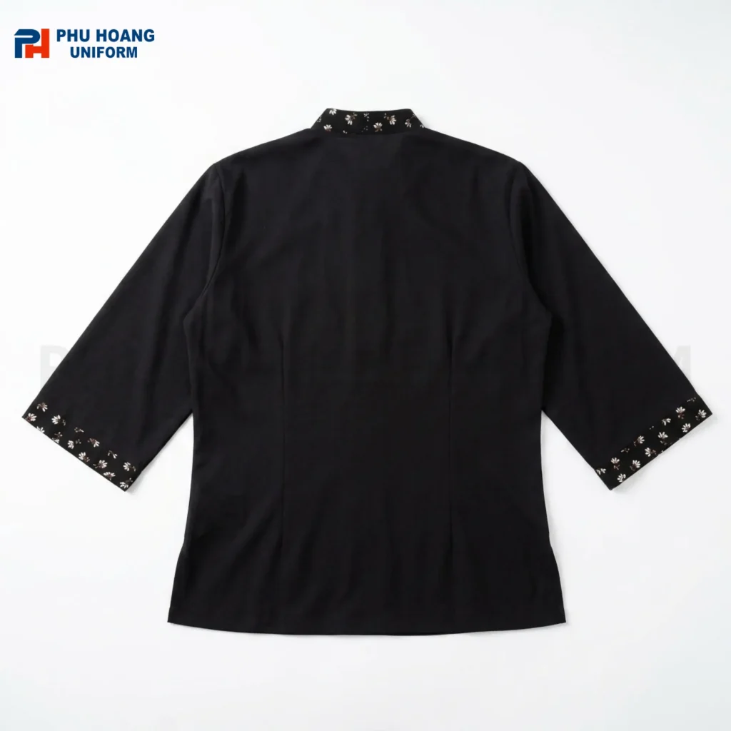Áo Bếp Nhật Đen Phối Hoa