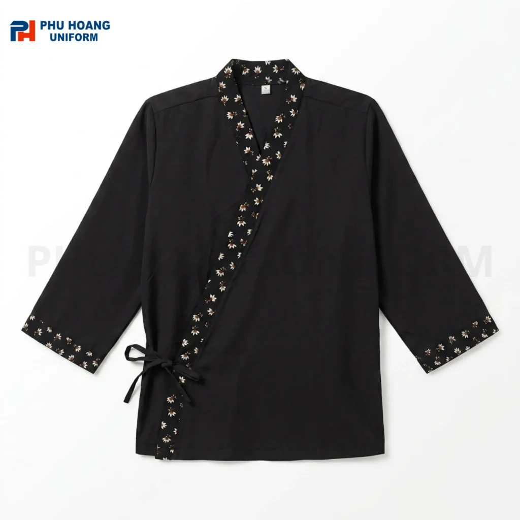 Áo Bếp Nhật Đen Phối Hoa