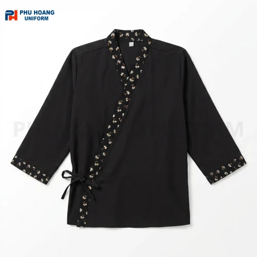 Áo Bếp Nhật Đen Phối Hoa