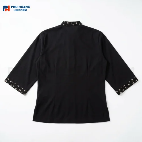 Áo Bếp Nhật Đen Phối Hoa