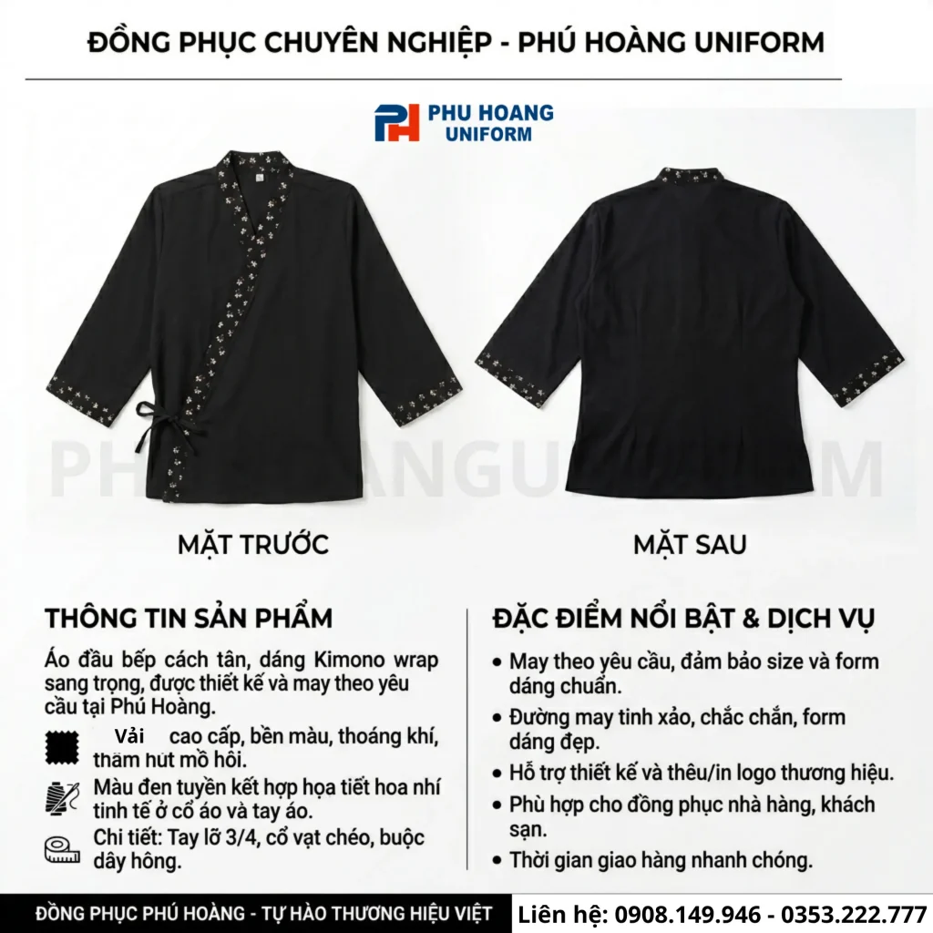 Giới thiệu Áo bếp nhật đen phối hoa