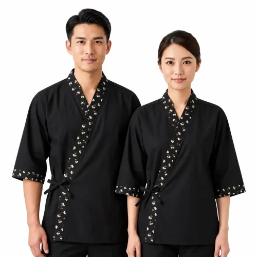 Áo Bếp Nhật Đen Phối Hoa