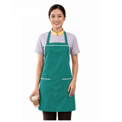 Tạp dề yếm kaki xanh lá phối viền trắng