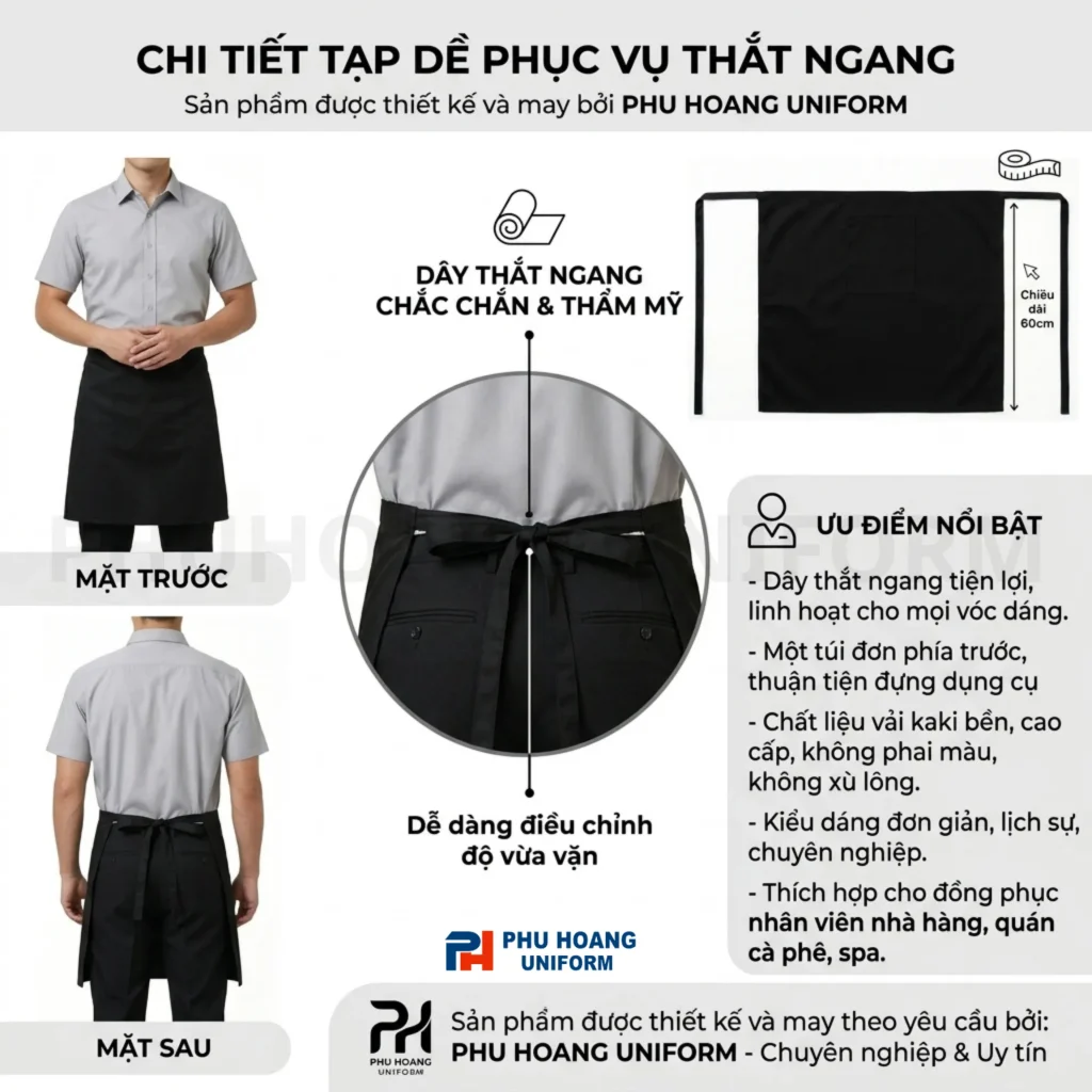Tạp Dề Ngắn 1 Túi Màu Đen Cao Cấp