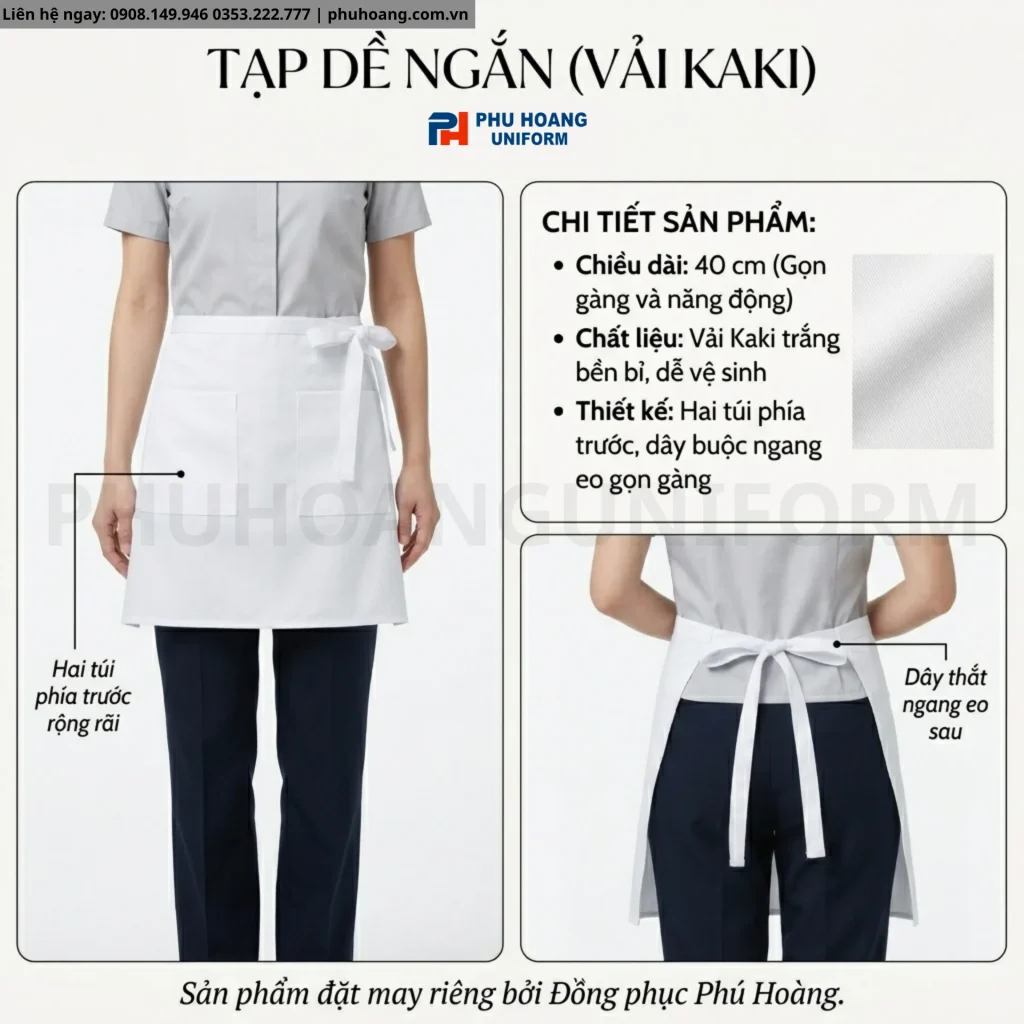 Giới Thiệu Tạp Dề Ngắn 2 Túi Màu Trắng Cao Cấp